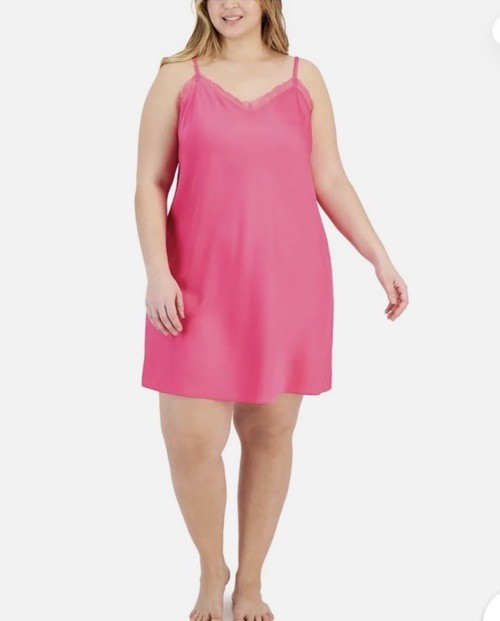 I.N.C. International Concepts Women's Satin Lace-Trim Chemise Divine Berry S