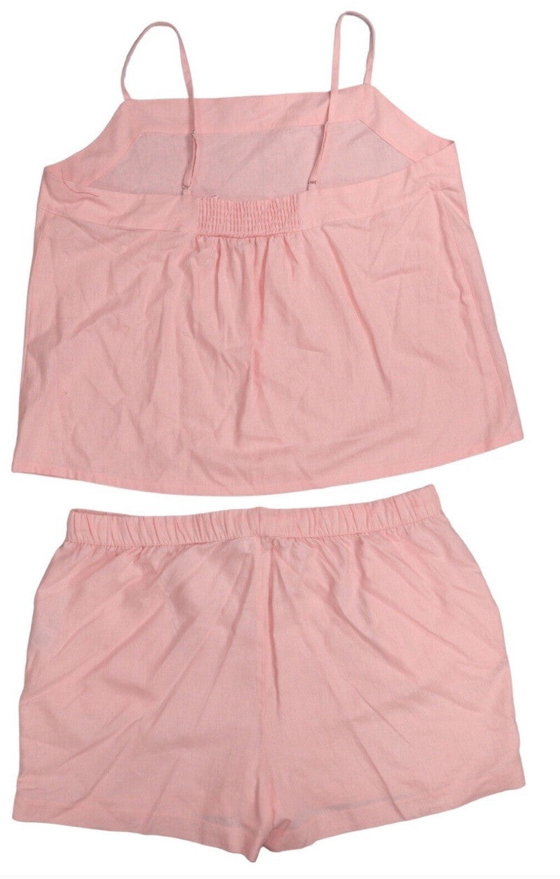 State of Day 2-Piece Linen/Rayon Blend Cami & Shorts Women's Set Satin Pink XL