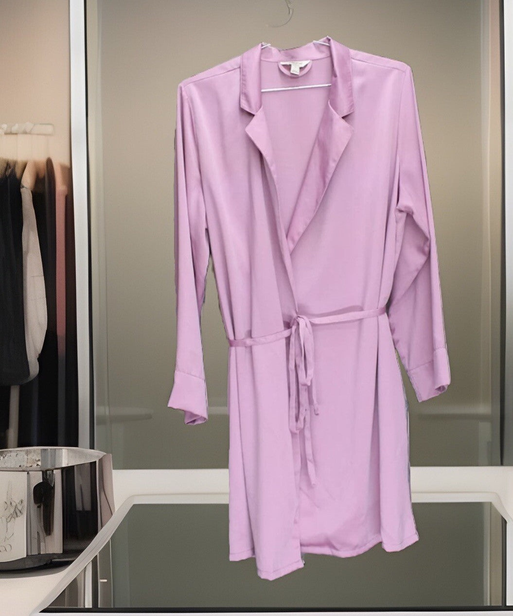 State of Day Crepe de Chine Self-Tie Robe Women's XXL Mauve Orchid Long Sleeve