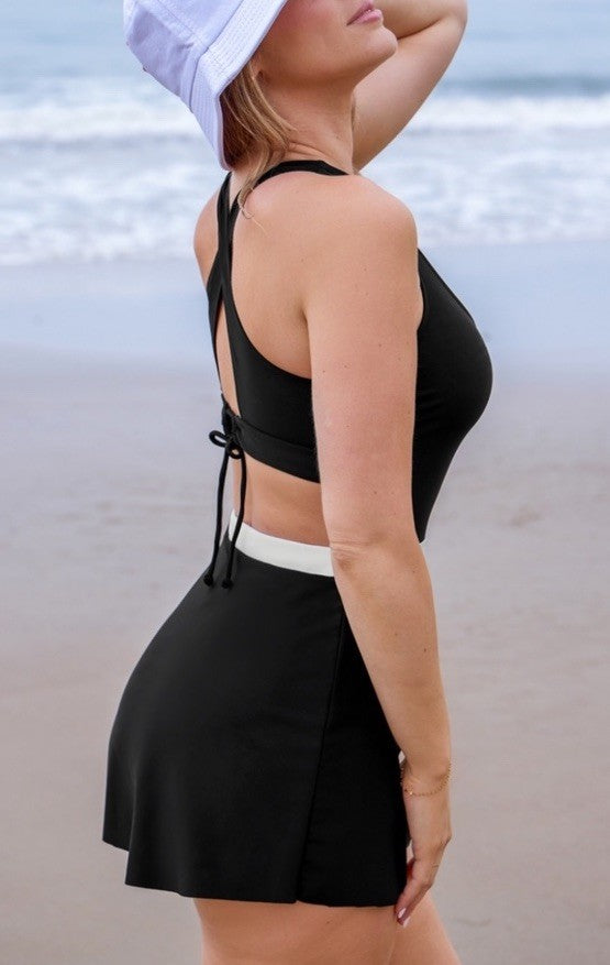 Cupshe Women's Black Crossback Cutout Swim Dress M