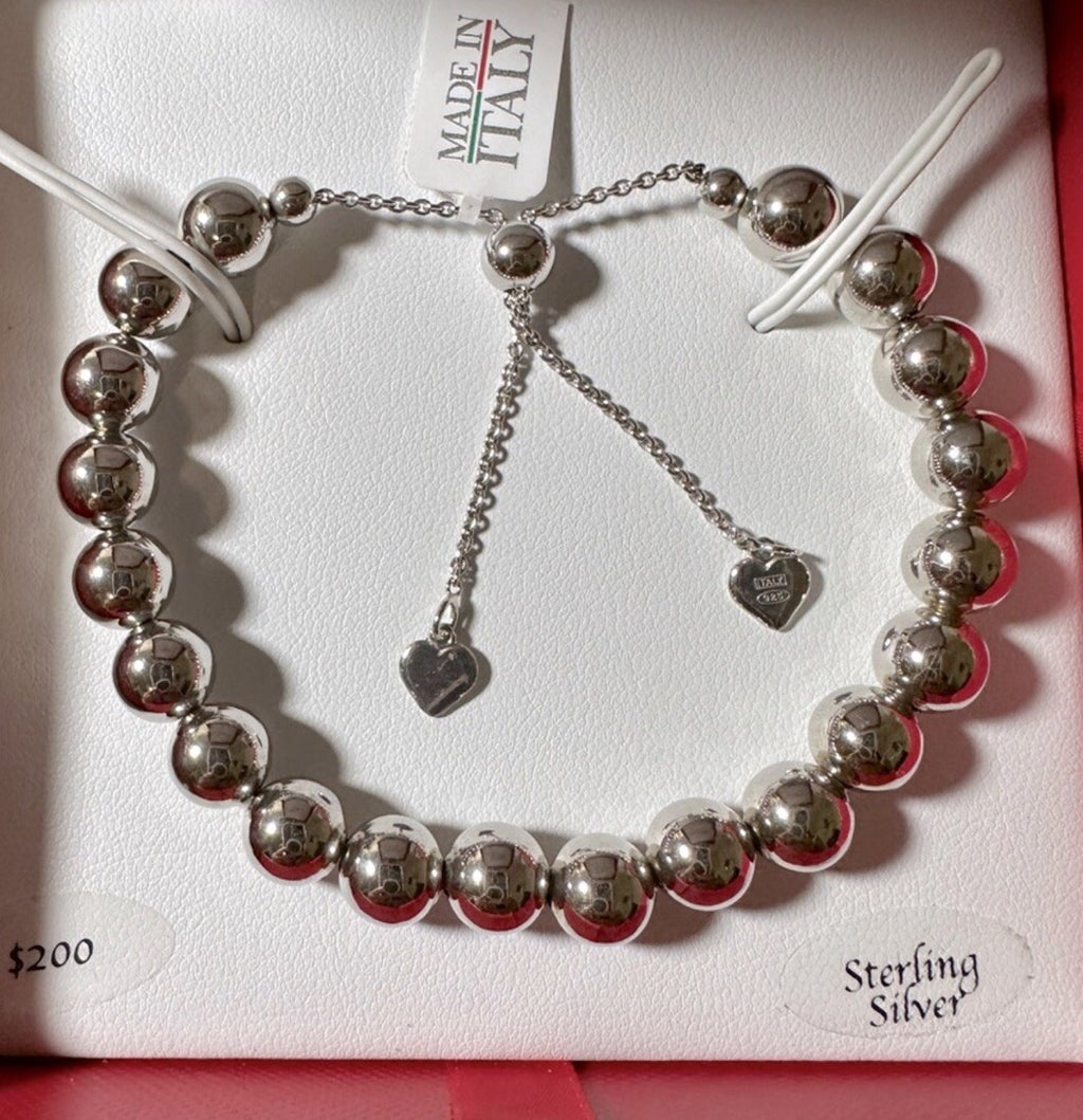 Sterling Silver 8mm Round Beads Adjustable Bolo Bracelet