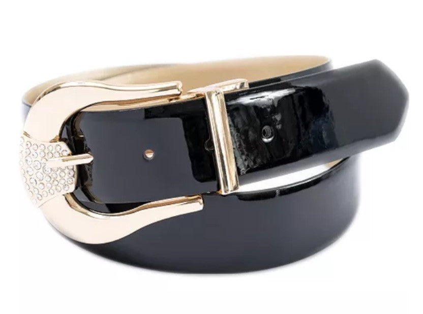 I.N.C. International Concepts Women's Reversible Embellished Belt, XL Black Gold