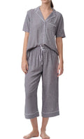 Splendid Womens Notch Collar Woven Capri Pajama Set, Scatter Star, SMALL