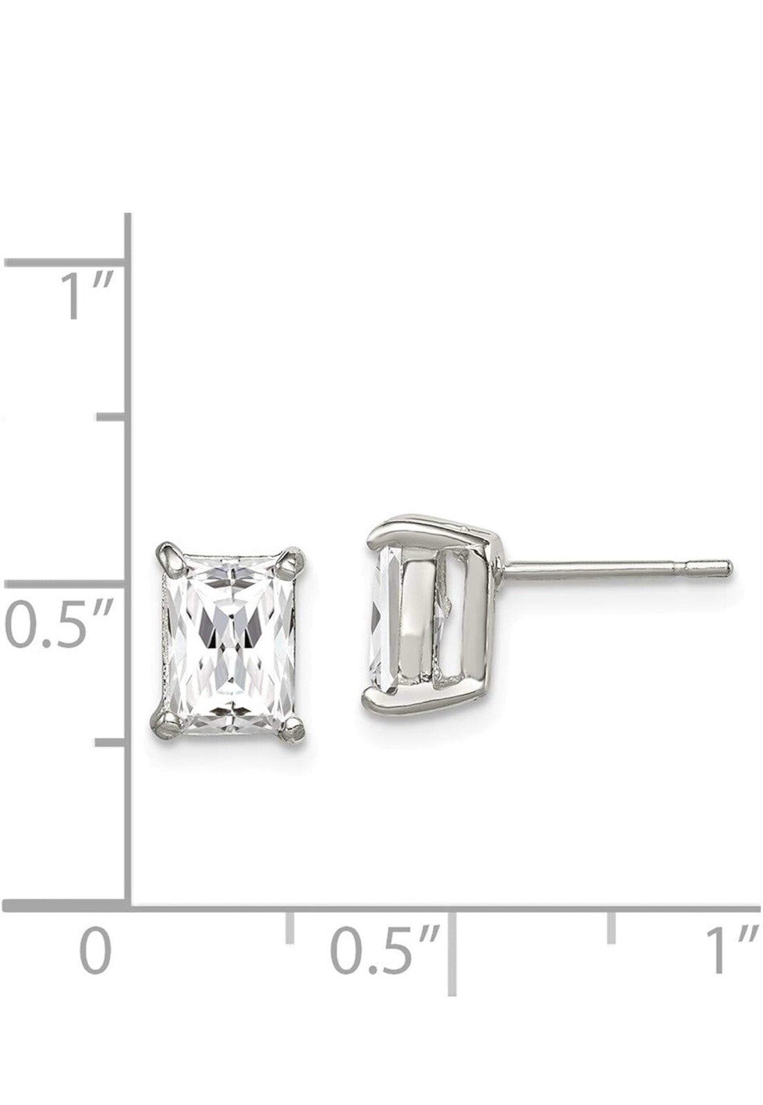PB CZ STERLING SILVER CLEAR CZ EARRINGS925 5X7 EMERALD