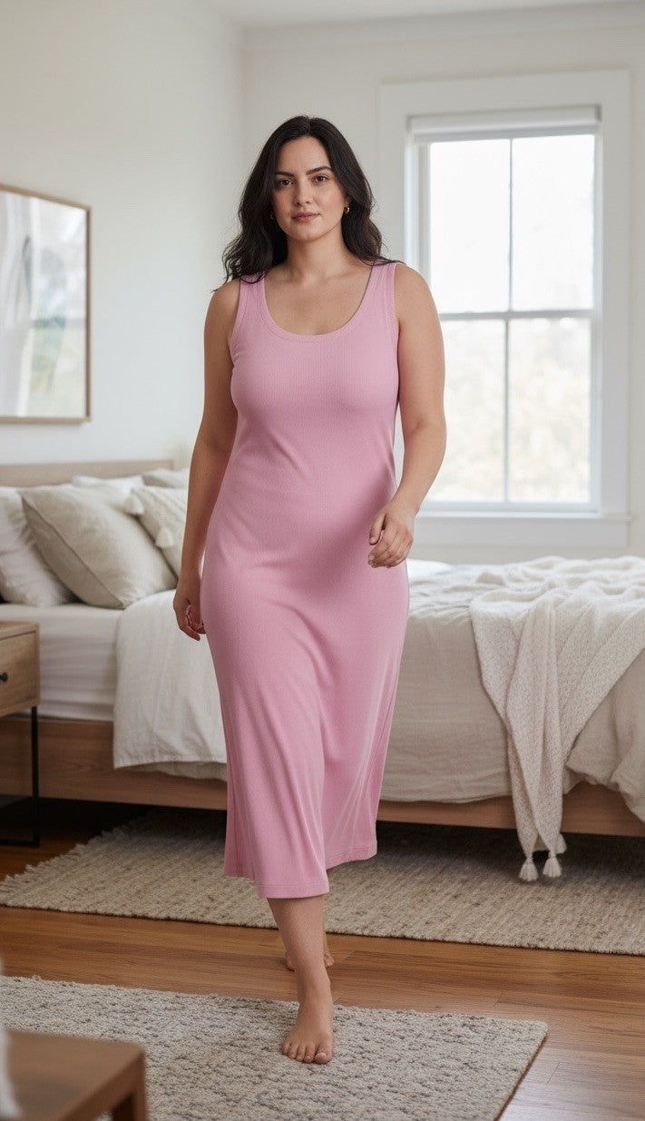 State of Day Women's Ribbed Modal Blend Tank Nightgown Mauve Orchid XS