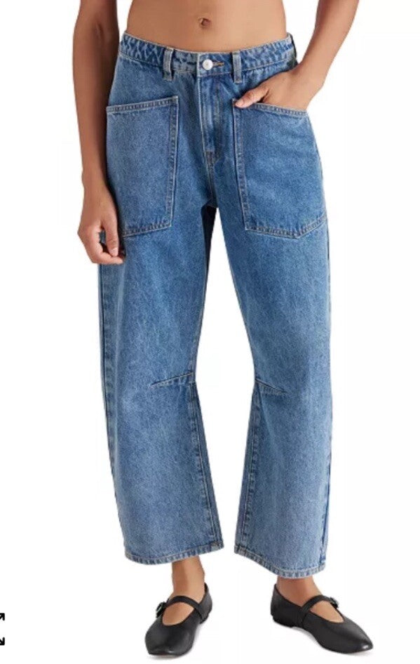 Steve Madden Women's Haniel High-Rise Barrel-Leg Jeans Small 