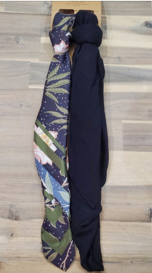 Steve Madden Women's Satin Square & Gauze Scarf Set - Black 35"