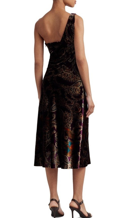Lauren Ralph Lauren Women's One-Shoulder Velvet Dress Orange 2