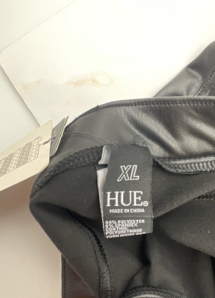 NEW in Pkg HUE Black Body Gloss Liquid Finish Leggings Size XL Moto Faux Leather