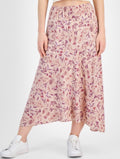 Hippie Rose Juniors' Printed Asymmetric Maxi Skirt - Blush Floral, Size XL