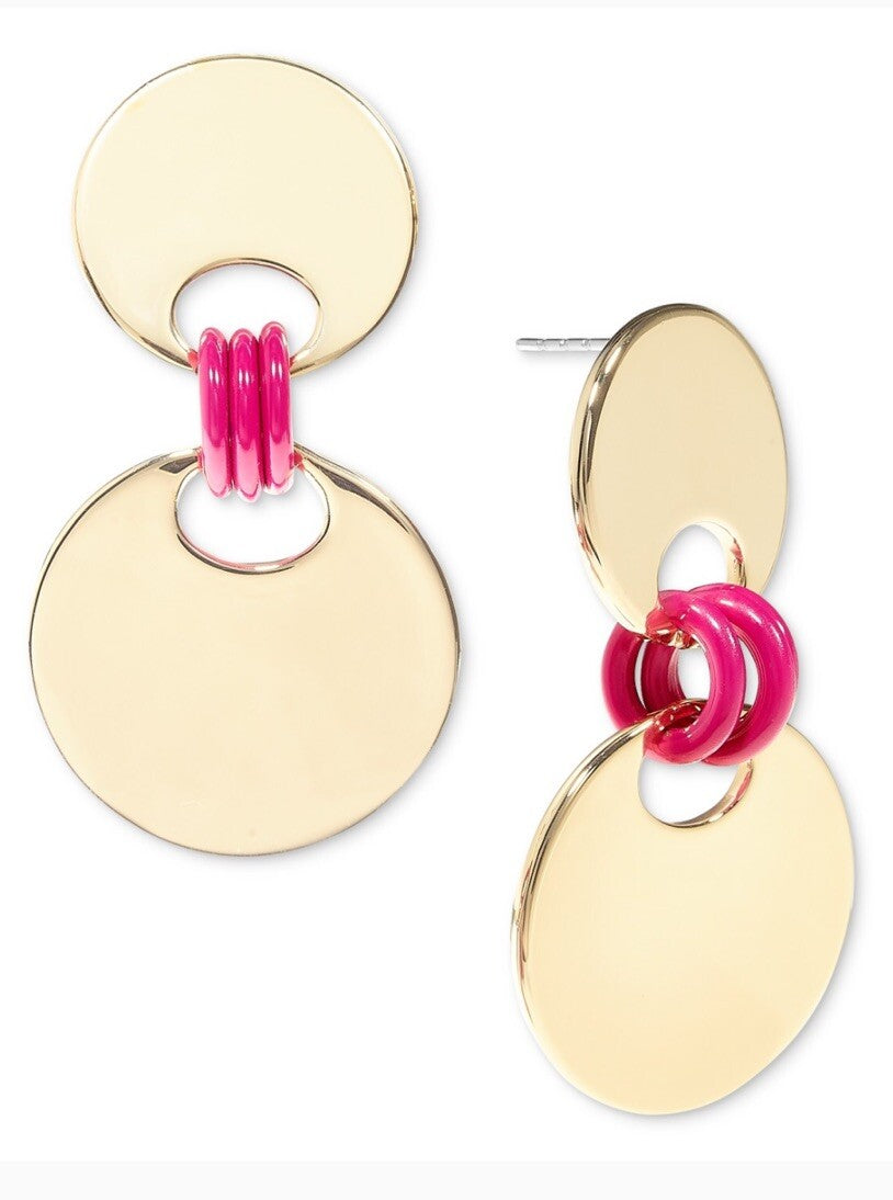 On 34th Gold-Tone Disc & Color Ring Drop Earrings,  - Pink