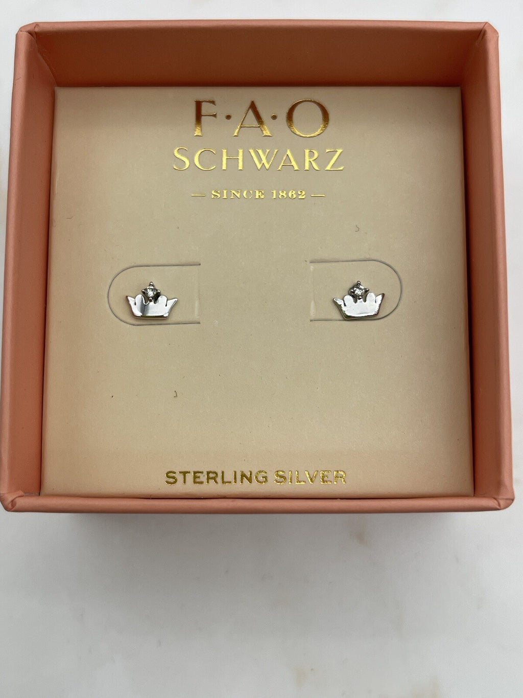 F. A. O Schwarz Sterling Silver Crown Stud Earings