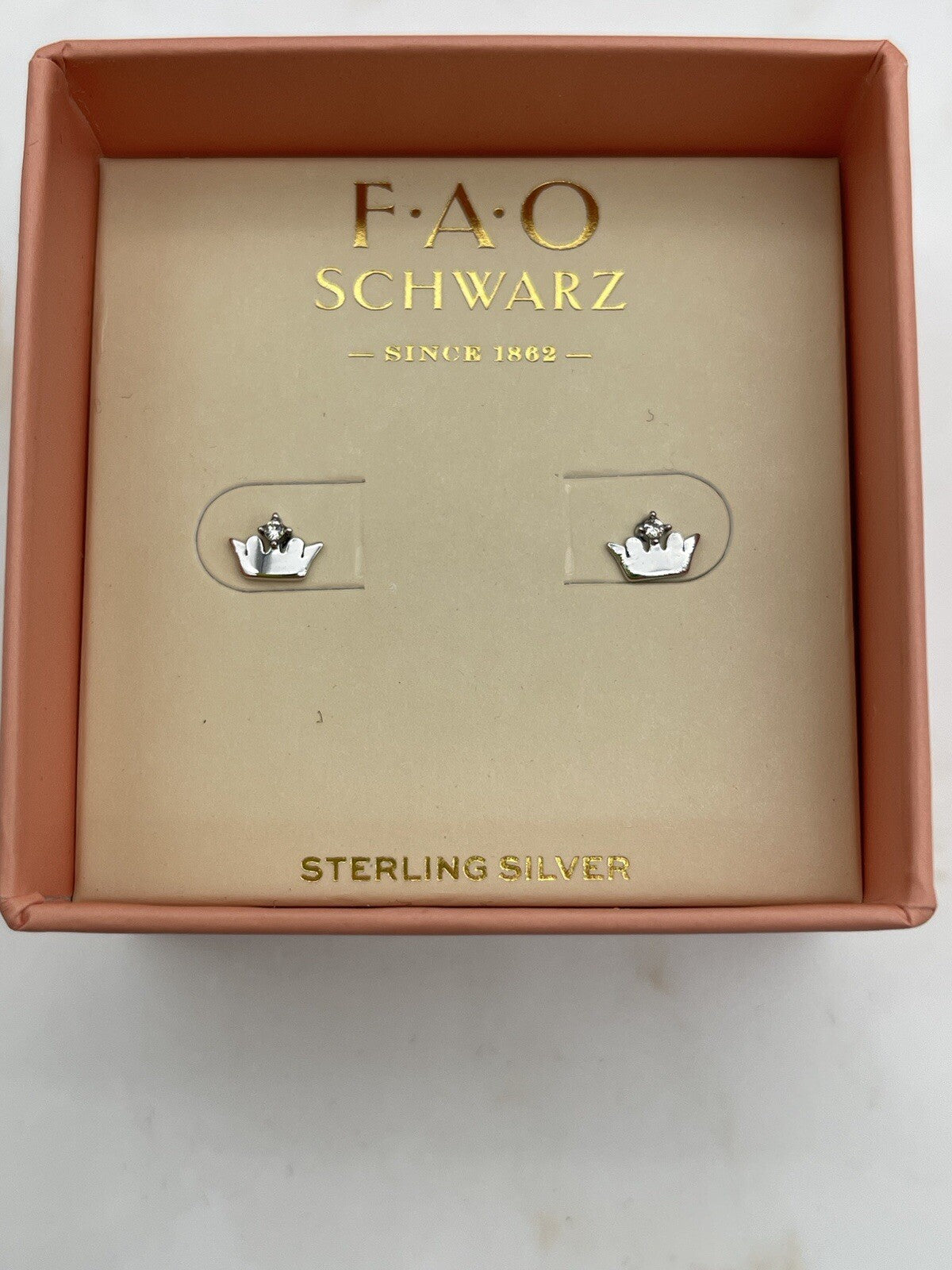 F. A. O Schwarz Sterling Silver Crown Stud Earings