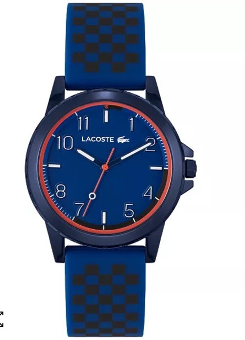 Lacoste Kids Rider Blue and Black Checkered Print Silicone Strap Watch 36mm