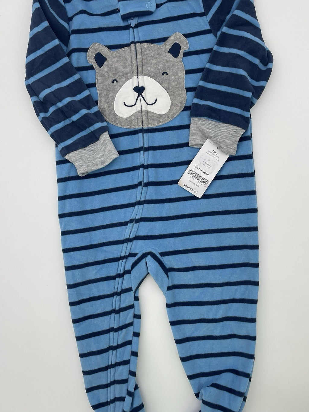 Carter's Baby Boy's Bulldog Puppy Striped Blue Pajama Sleeper, Size 24 Months