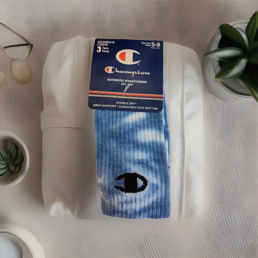 Champion Women's Crew Socks 3-Pair Tie-Dye NEW Size 5-9