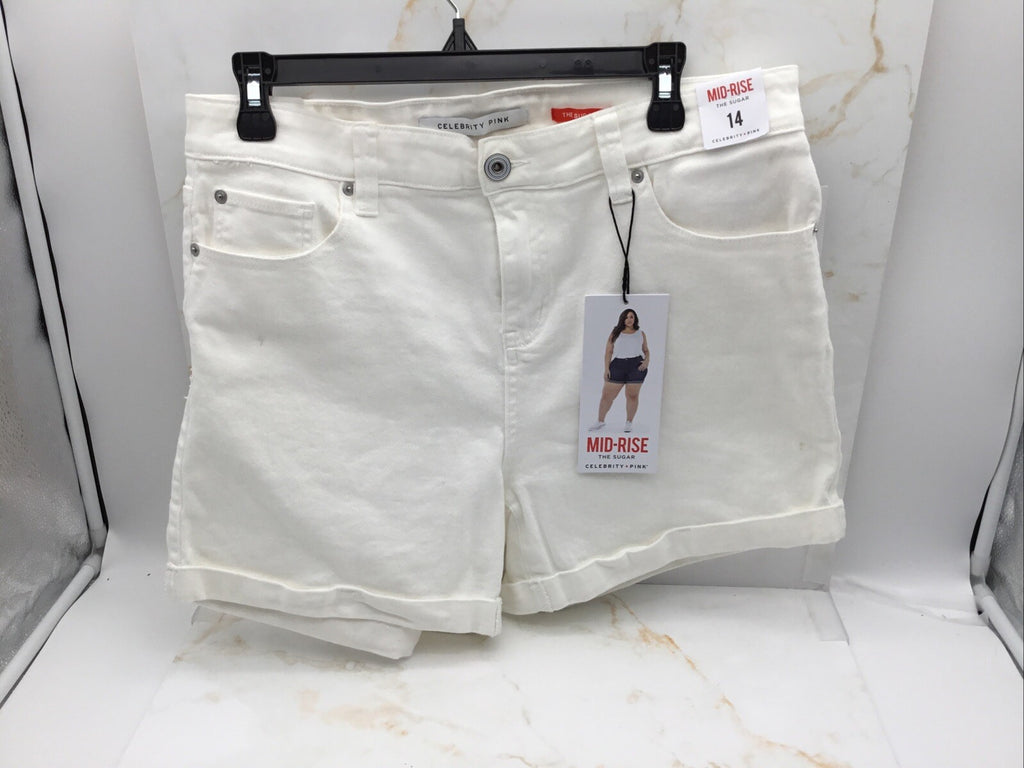 Celebrity Pink Womens Mid-Rise The Sugar White Denim Shorts Size 14Cotton/Spand