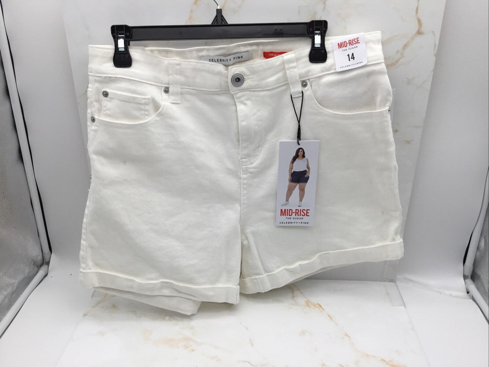 Celebrity Pink Womens Mid-Rise The Sugar White Denim Shorts Size 14Cotton/Spand
