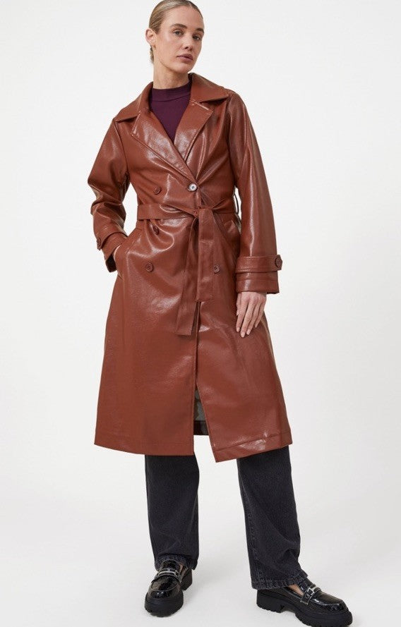 COTTON ON Women's Faux Leather Trench Coat Soft Brown M-L