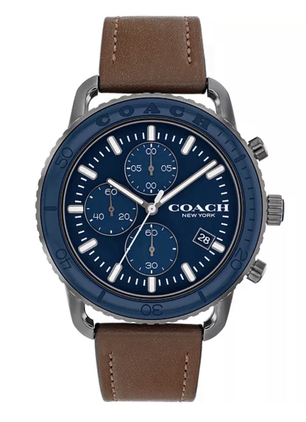 NEW Coach Mens Cruiser Black Dial Saddle Leather Band Chronograph Watch 14602612