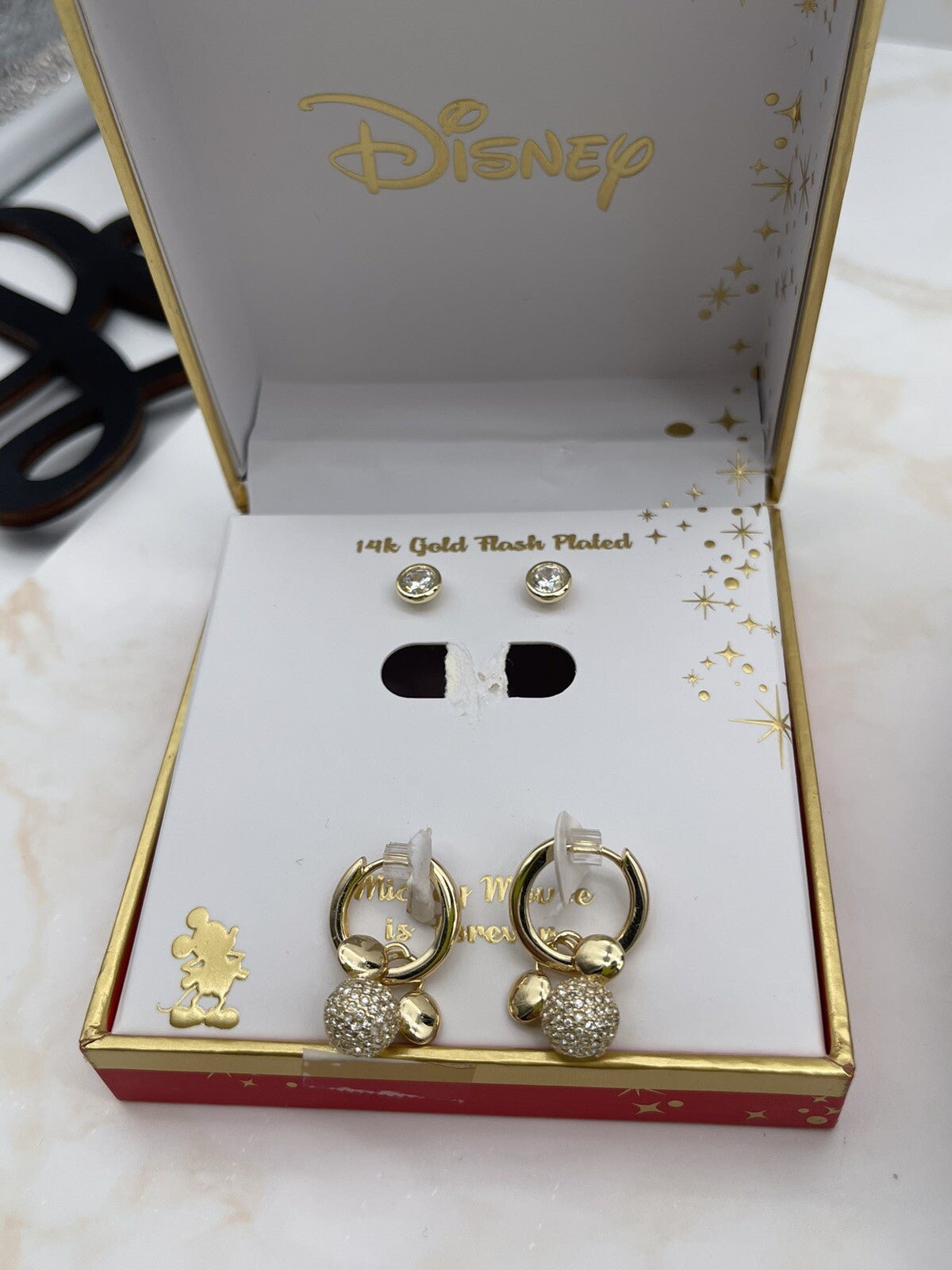 Disney 14k Gold Flash Plated Earrings Set Mickey Mouse Is Forever 