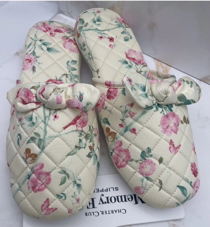 Charter Club Memory Foam Women’s Slippers S 5-6 Yellow With Flowers 