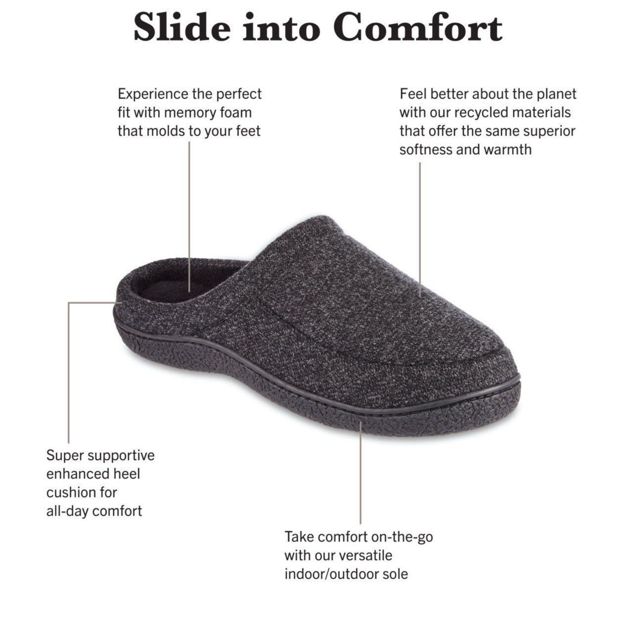 Isotoner Memory Foam Slippers Eco Comfort Black  L 9.5-10.5