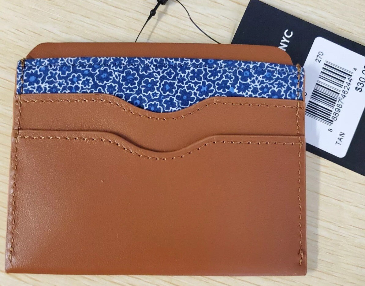 Tan Jacquard Designer Bespoke Unisex Pebble Leather Card Case Wallet