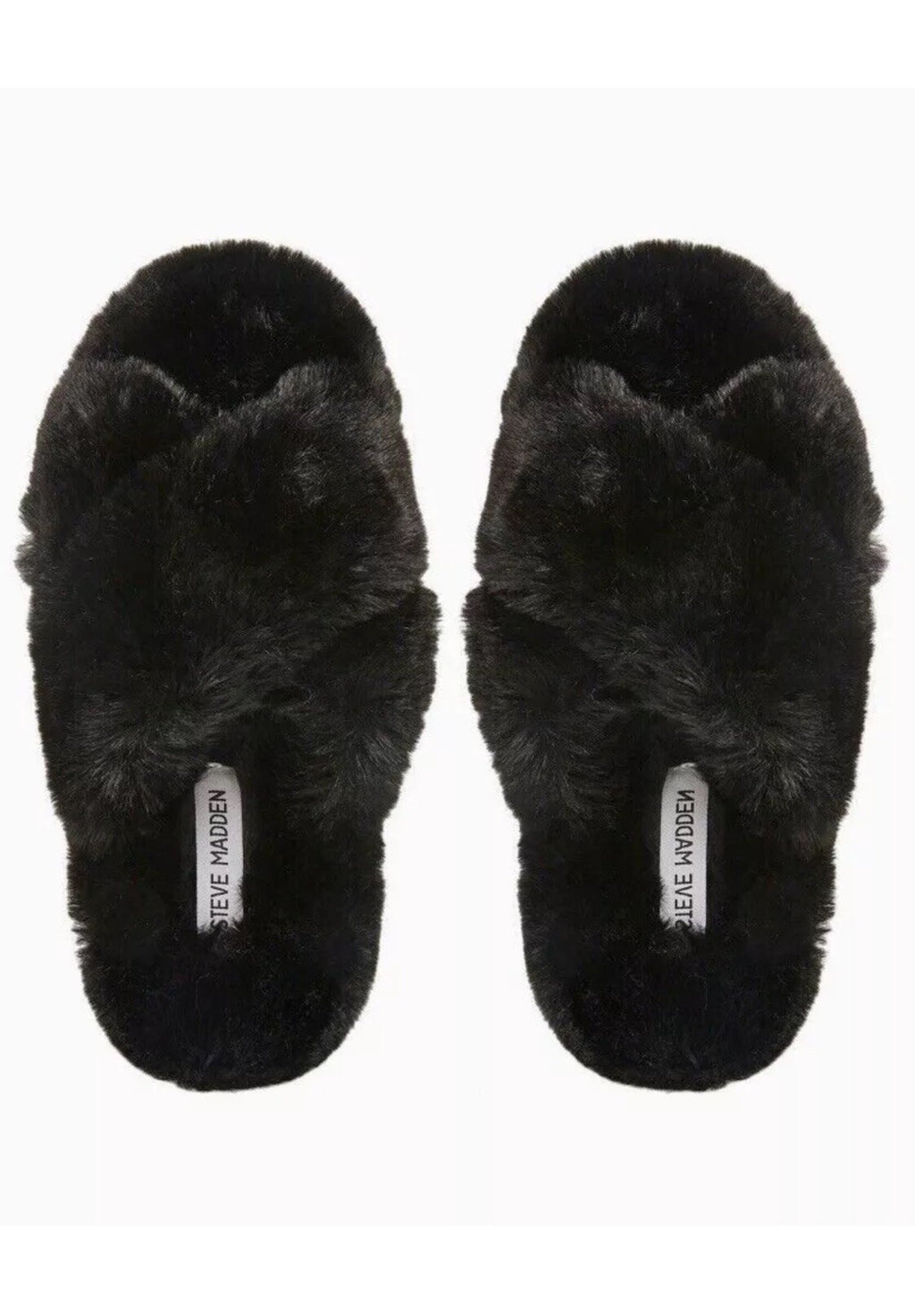 Steve Madden Women's Faux Fur Criss Cross Comfy Slippers Size S 5-6 Black