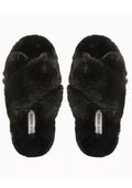 Steve Madden Women's Faux Fur Criss Cross Comfy Slippers Size S 5-6 Black