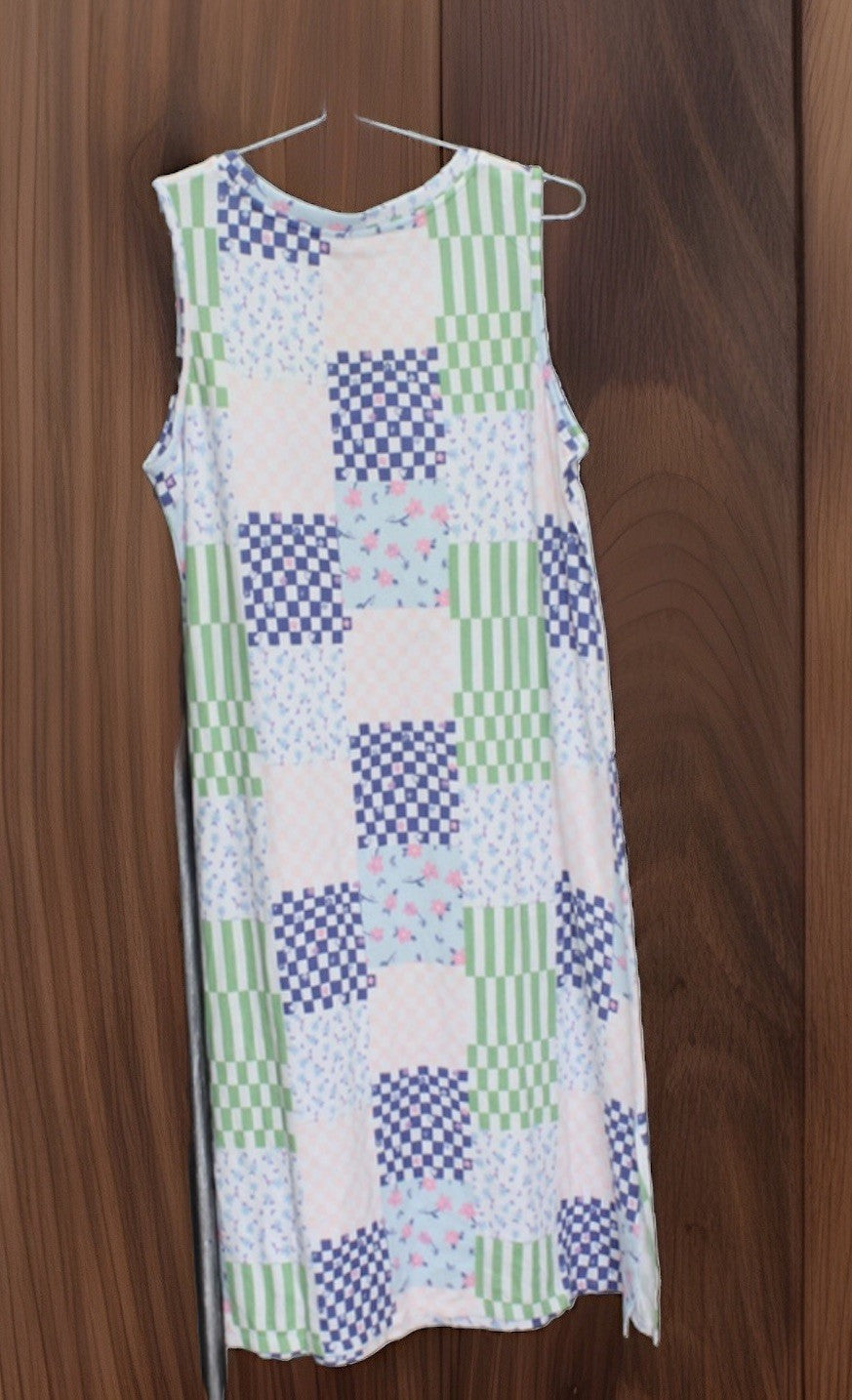 Roudelain Women's Printed Sleeveless Nightgown - Ditsy Check, SMALL