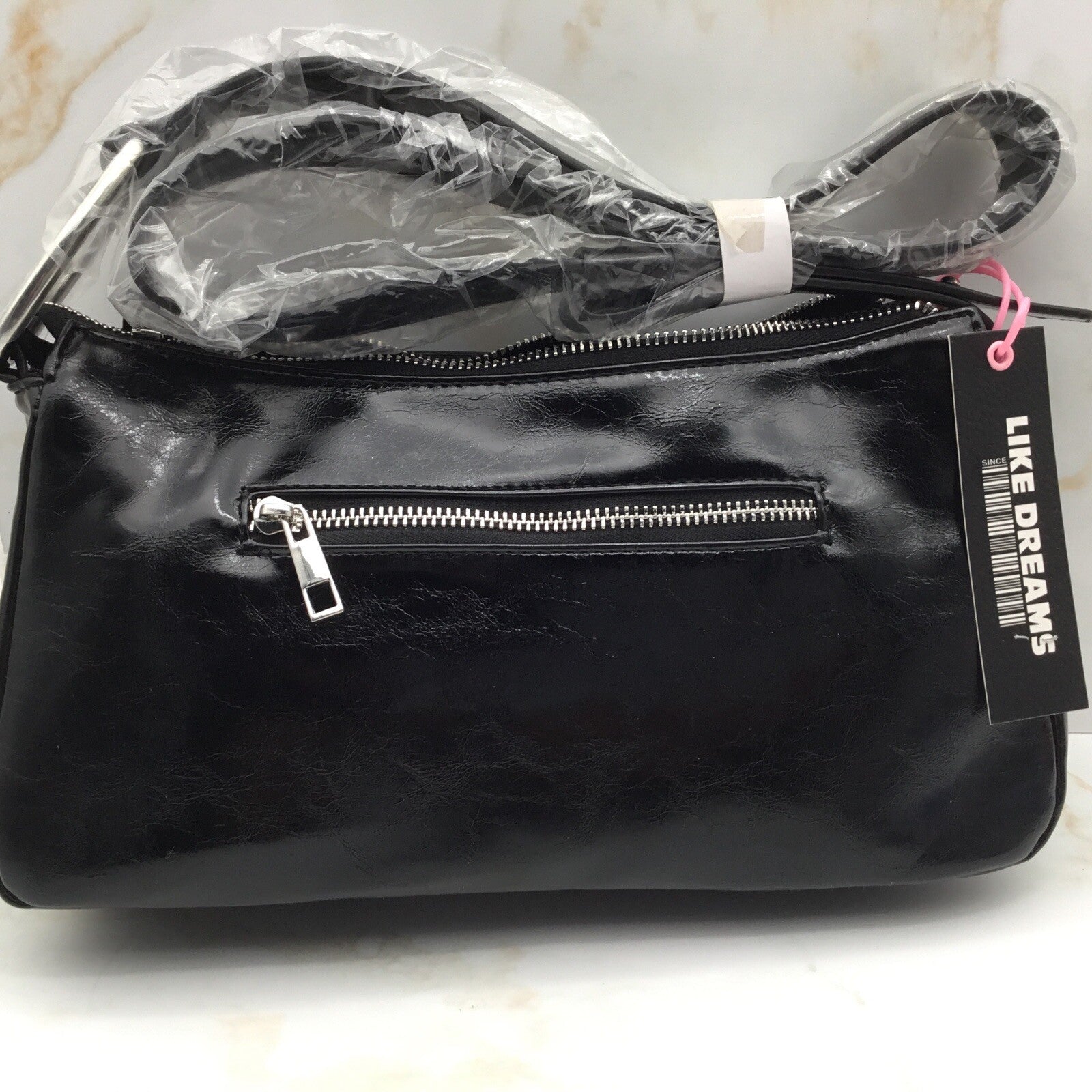 Like Dreams Maverick Shoulder Bag Black Patented Silver