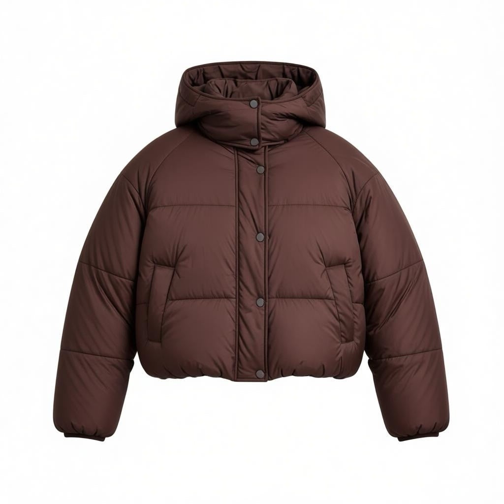CoffeeShop Juniors' Cropped Hooded Puffer Coat Size M Cholate