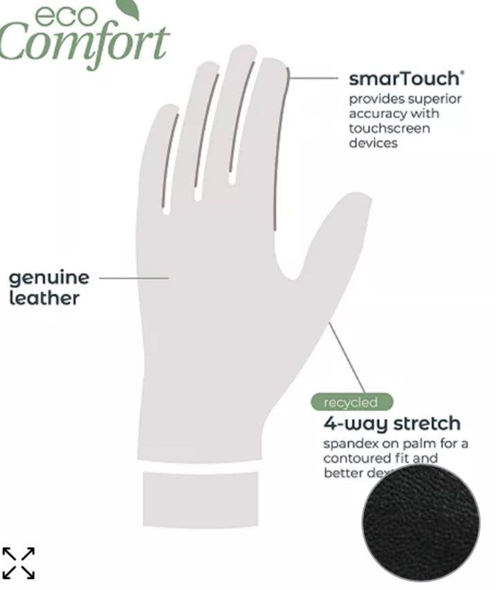 Isotoner Signature Stretch Leather Touchscreen Gloves Women's L/XL Black