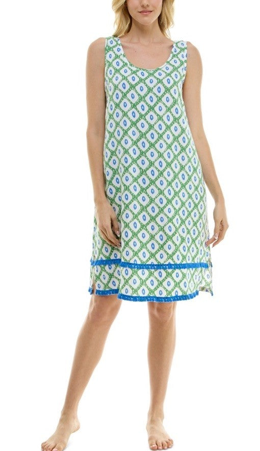 Roudelain Women's Printed Tassel-Trim Tank Nightgown Cardomon Geo M