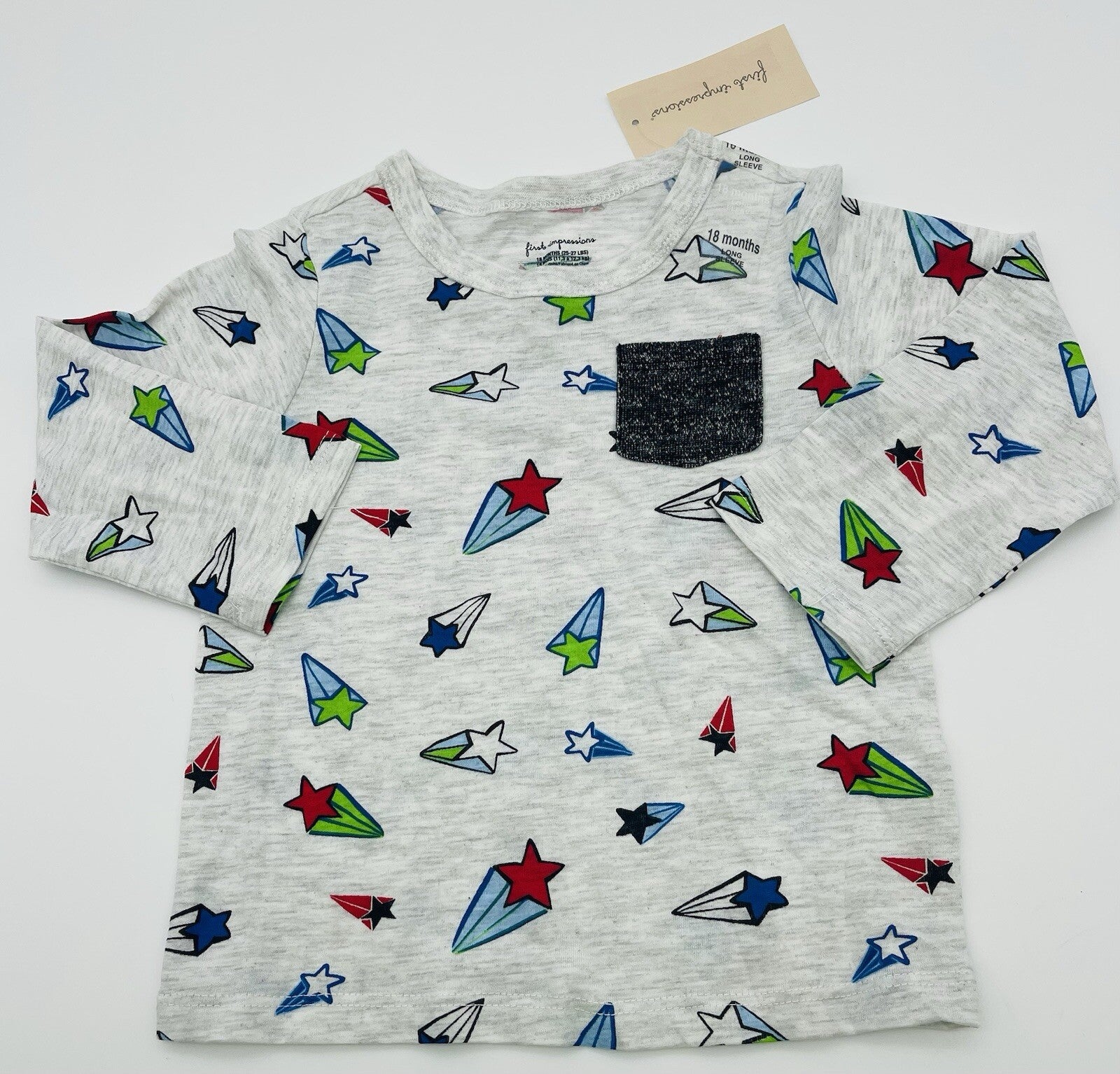 First Impressions Kids Boy's Star Printed Top,Light Grey Size 18 Months