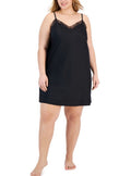 I.N.C. International Concepts Plus Size Lace-Trim Satin Chemise Black 3X
