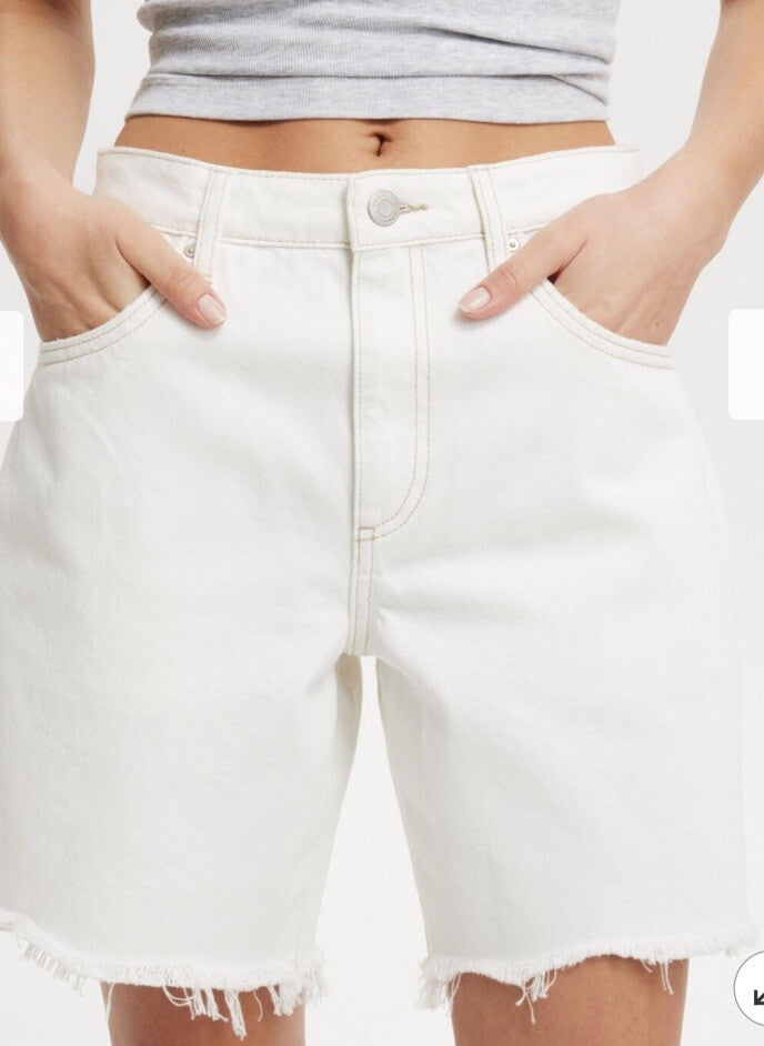 Cotton On Relaxed Denim Shorts Vintage White Worn Size 16