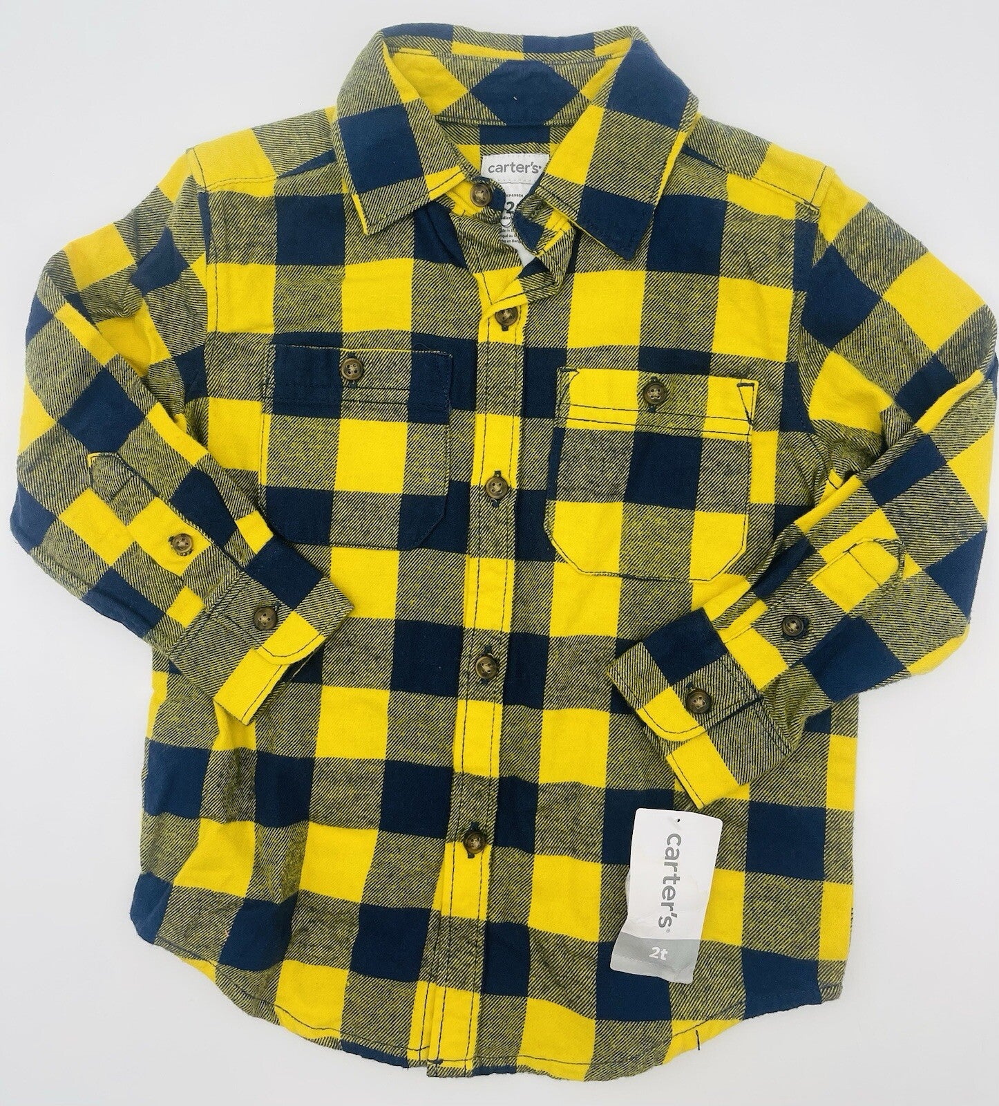 Carter's blue and yellow flannel button up shirt Size 4T