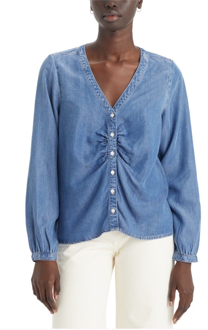 Levi's Women's Zenda Ruched Long-Sleeve Blouse Medium 
