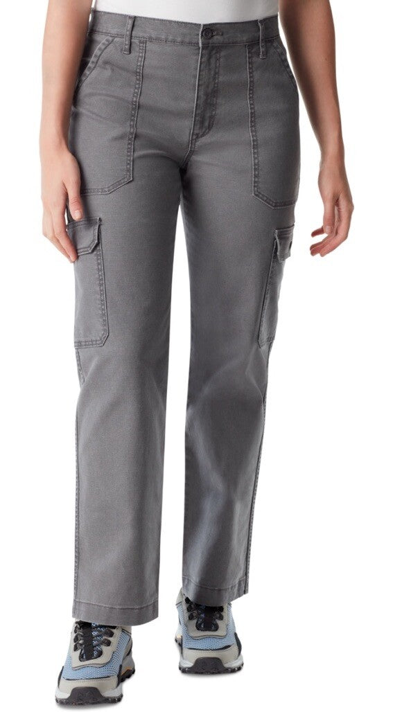 Bass Outdoor Women High-Rise Canvas Cargo Pants Forged Iron Size 4