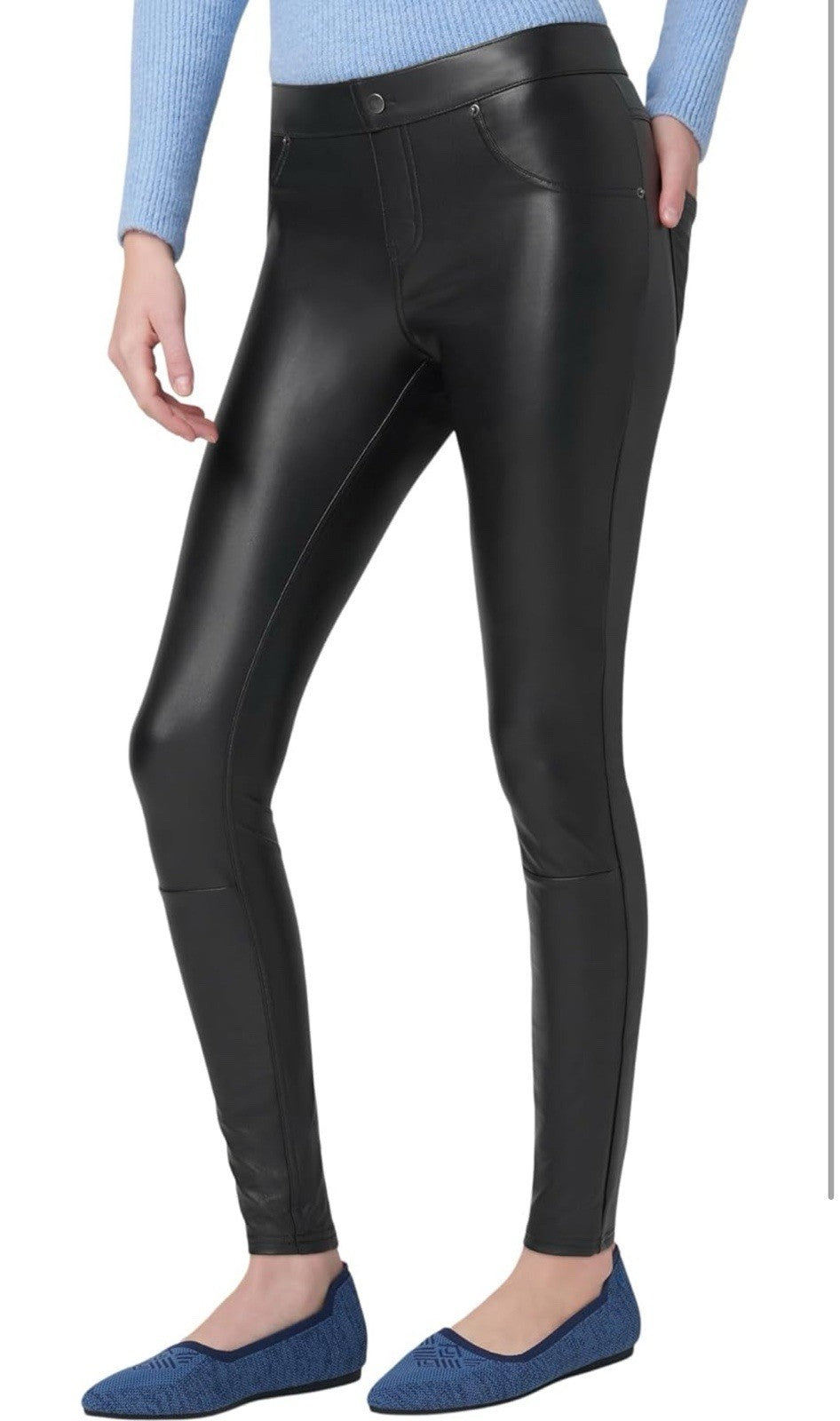 NEW in Pkg HUE Black Body Gloss Liquid Finish Leggings Size XL Moto Faux Leather