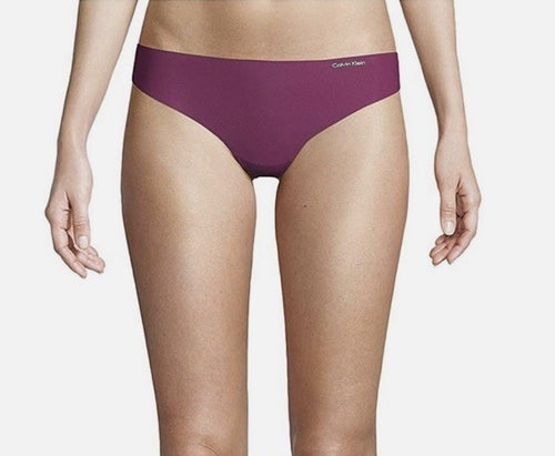 Calvin Klein Women's Invisibles Microfiber Stretch Thong Underwear Burgundy L