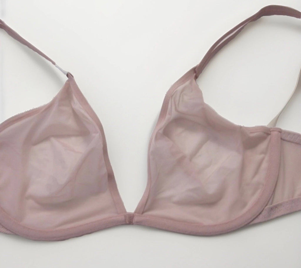 NWT Womens Calvin Klein Blush Sheer Marquisette Unlined Underwire Plunge Bra 34D