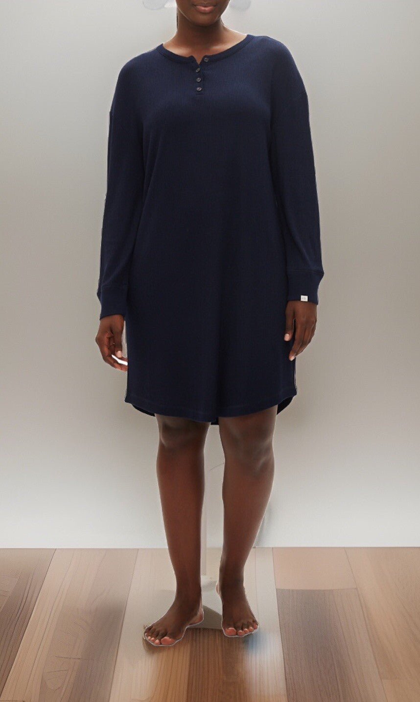 NWD Gap Henley Dorm Long-Sleeve Sleepshirt Navy M