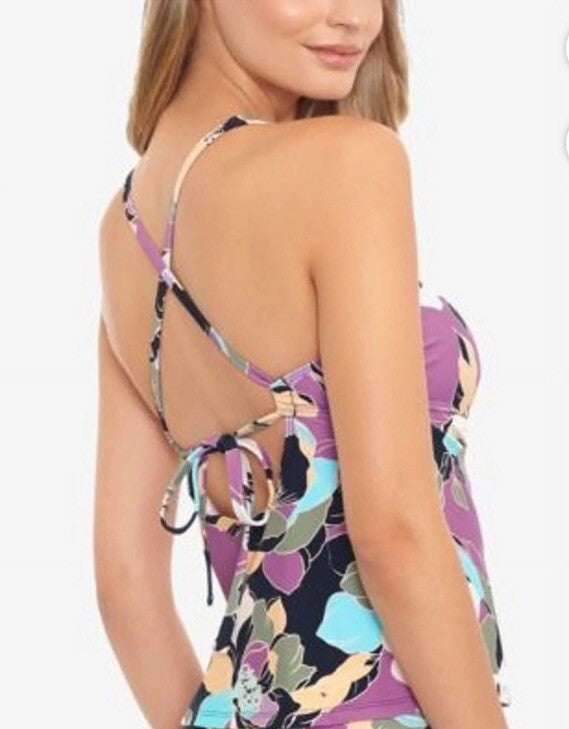 Salt+cove Juniors Midnight Bloom V Wire Tankini Top M
