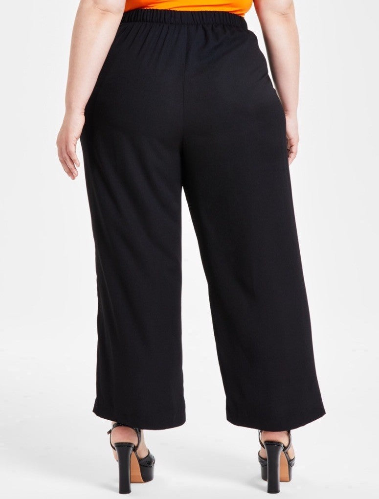 Bar III Women's Black Solid Pleat-Front Wide-Leg Pants Plus Size 22W
