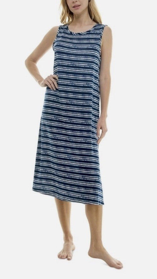 Roudelain Women's Printed Sleeveless Nightgown - Quartz Stripe, M