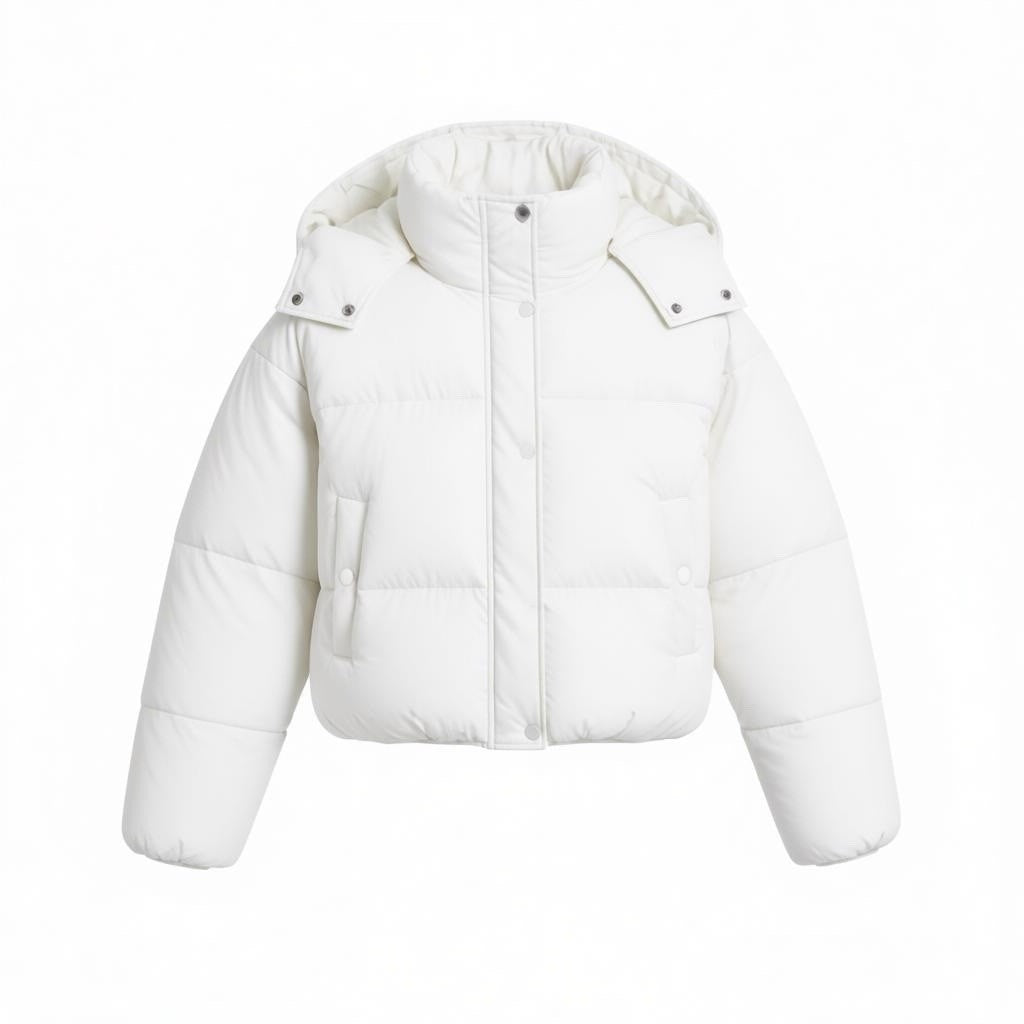 CoffeeShop Juniors' Cropped Hooded Puffer Coat - White  Size L