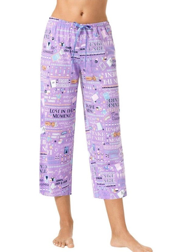 HUE Self Care Mantras PJ Capri - Bougainvillea (Purple Multi)  - SZ S
